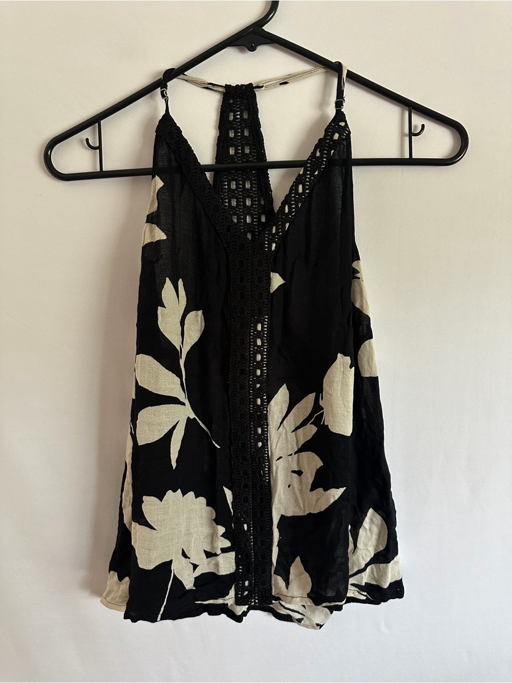Lucky Brand Black & Cream Floral Crochet Racerback Cami